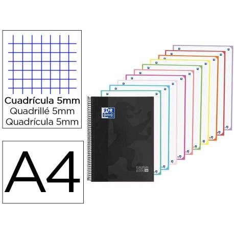 CUADERNO ESPIRAL OXFORD EUROPEANBOOK 10 TAPA EXTRADURA DIN A4 200 HOJAS CUADRO 5 MM COLOR NEGRO