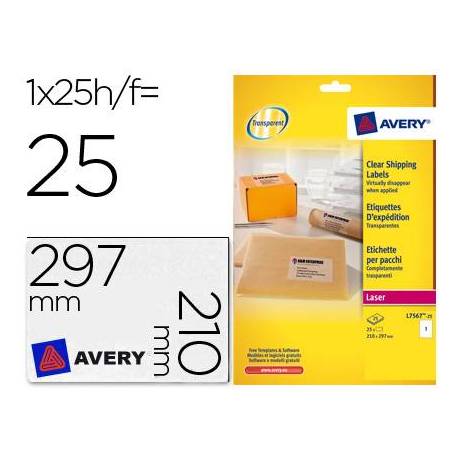 Etiquetas adhesivas marca Avery din A4 imprimibles transparente 210x297 mm
