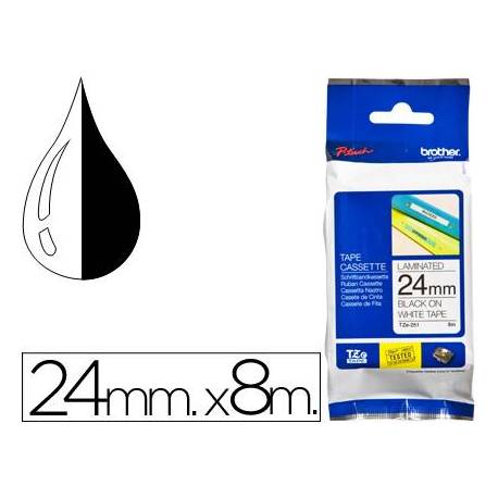 Cinta Brother TZE-251 24mm (ancho) x 8m (largo) laminada blanco/negro