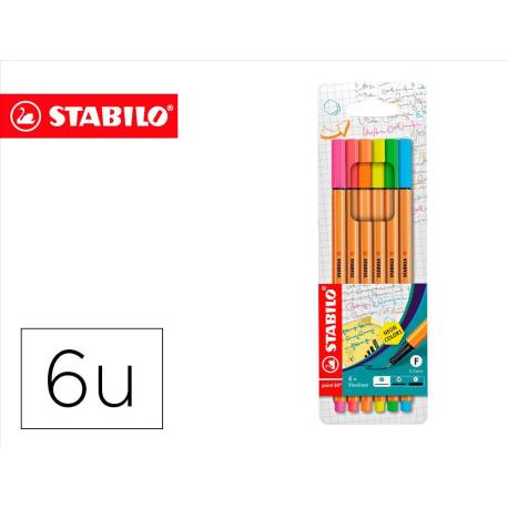 Rotulador Stabilo Point 88 Pack 6 Colores surtidos Neon