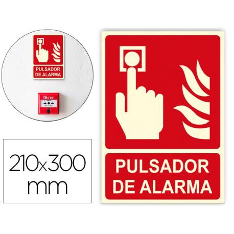 PICTOGRAMA ARCHIVO 2000 PULSADOR DE ALARMA PVC COLOR ROJO LUMINISCENTE 210X300 MM
