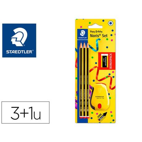 LAPICES DE GRAFITO STAEDTLER NORIS N.2 HB 3 UDS + AFILALAPIZ CON DEPOSITO