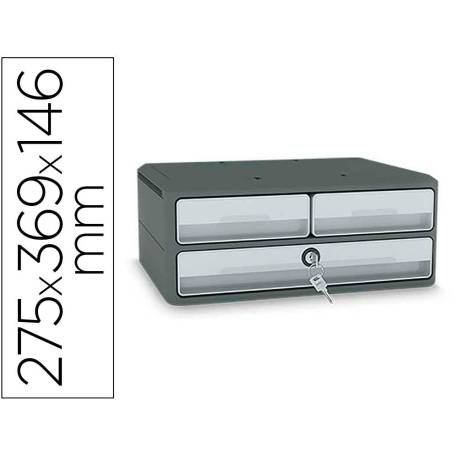 FICHERO CAJONES DE SOBREMESA CEP MOOV UP RECICLADO 80% CON CERRADURA RECICLADO 80% 3 CAJONES COLOR GRIS