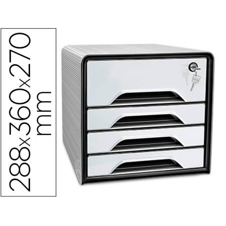 FICHERO CAJONES DE SOBREMESA CEP SMOOVE SECURE CON CERRADURA 4 CAJONES COLOR BLANCO/NEGRO 288X360X270 MM