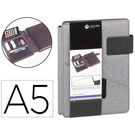 PORTANOTAS CARCHIVO VENTURE DIN A5 CON SOPORTE SMARTPHONE CUADERNO COLOR GRIS