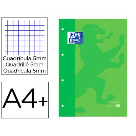 Recambio color 1 oxford din a4+ 80 hojas 90 gr cuadro 5 mm 4 taladros verde manzana.