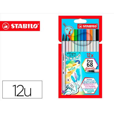 Estuche rotulador Stabilo Pen 68 Brush Acuarelable 12 unidades Punta pincel