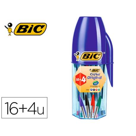 BOLIGRAFO BIC CRISTAL MEGA TUBO 16+4 UNIDADES COLORES SURTIDOS 8 AZULES / 5 NEGROS / 4 ROJOS/ 3 VERDES