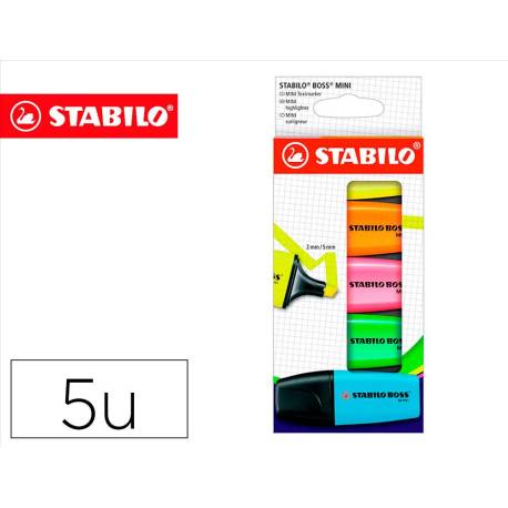 ROTULADOR STABILO BOSS MINI ESTUCHE DE 5 UNIDADES AMARILLO/AZUL/NARANJA/ROSA/ VERDE