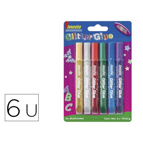 PEGAMENTO IMEDIO GLITTER GLUE ORIGINAL PARA MANUALIDADES 10ML BLISTER DE 6 UNIDADES COLORES SURTIDOS
