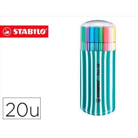 ROTULADOR STABILO PUNTA DE FIBRA PEN 68 ZEBRUI TURQUESA ESTUCHE DE 20 UNIDADES COLORES SURTIDOS