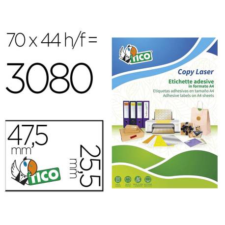 ETIQUETA ADHESIVA TICO NARANJA FLUOR PERMANENTE FSC LASER/INKJET/FOTOCOPIA 47,5X 25,5 MM CAJA DE 3080 UNIDADES
