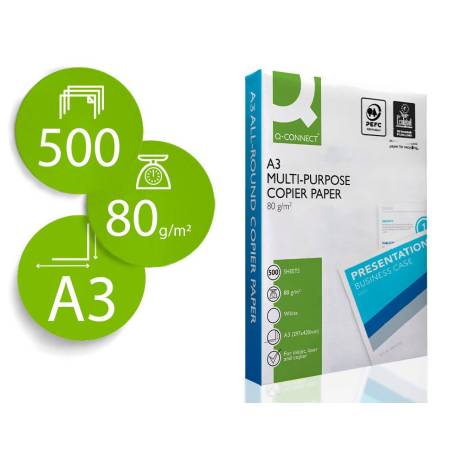 PAPEL FOTOCOPIADORA Q-CONNECT ECONOMY DIN A3 80 GRAMOS PAQUETE DE 500 HOJAS