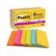 BLOC DE NOTAS ADHESIVAS QUITA Y PON POST IT SUPER STICKY CARNIVAL 100% PEFC 76X127 MM PACK DE 6 BLOCS COLORES