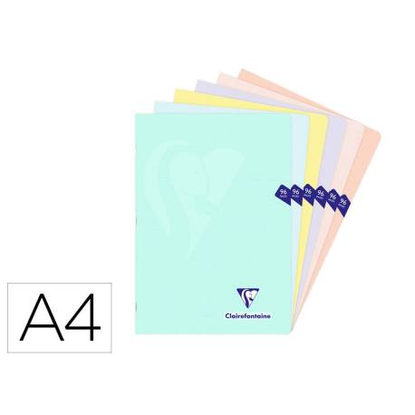 LIBRETA CLAIREFONTAINE DIN A4 TAPA PLASTICO TRANSLUCIDO FLEXIBLE 48 HOJAS 90 GR CUADRO 5 MM COLORES PASTEL