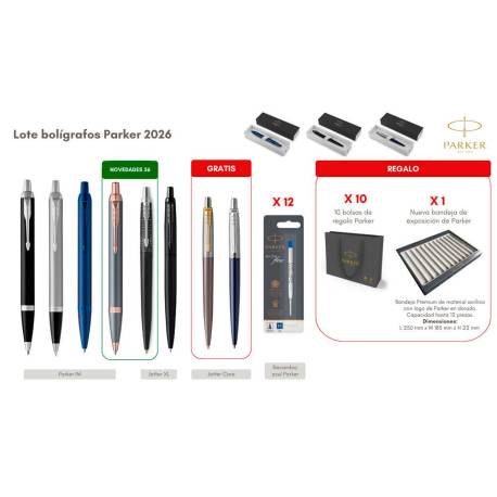 LOTE BOLIGRAFOS PARKER 6+2 UNIDADES GRATIS + 12 RECAMBIOS AZUL CON OBSEQUIO BANDEJA EXPOSITORA Y 10 BOLSAS REGALO