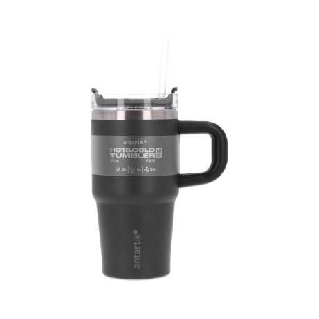 TAZA TERMICA ASA ANTARTIK PULSE ISOTERMICA TAPA HERMETICA ACERO INOXIDABLE PAJITA LIBRE BPA NEGRO 570 ML