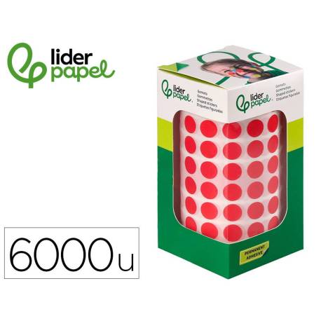 GOMETS LIDERPAPEL AUTOADHESIVO S CIRCULOS 10,5 MM ROJO ROLLO DE 6000 UNIDADES EN CAJA DE CARTON