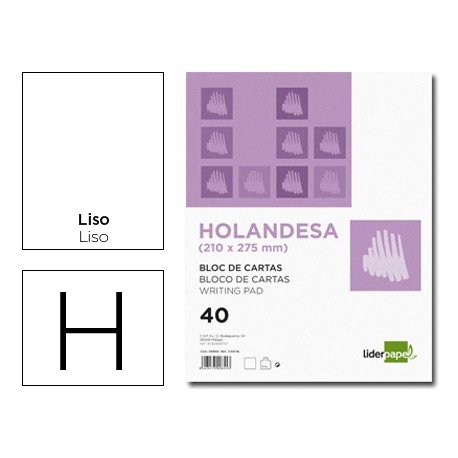 Bloc cartas marca Liderpapel holandesa 210X275mm liso 40 hojas