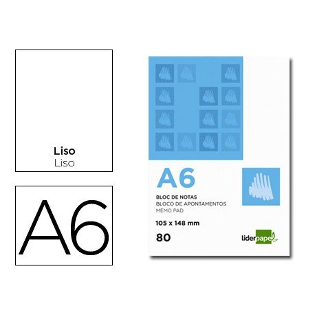 Bloc notas perforado Liderpapel din A6 apaisado 80 hojas 60g/m2